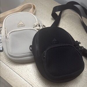 adidas Black and Cream Belt Bags with Textured Material and Zipper Closure